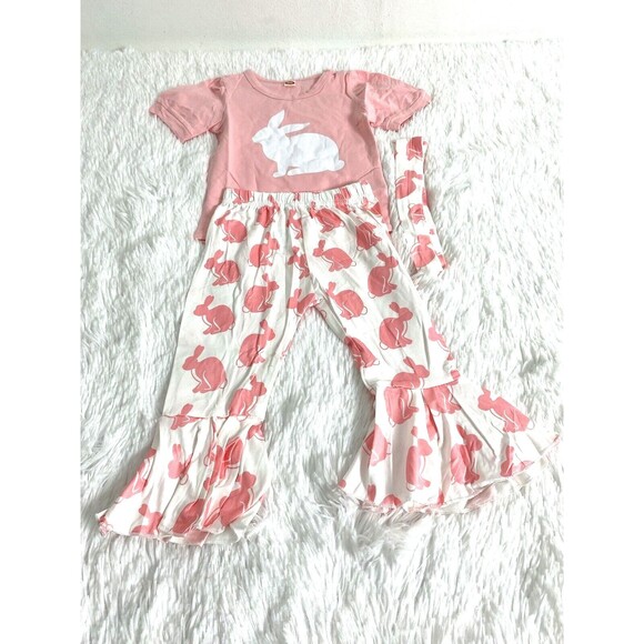 Infant Girls  Easter Outfit Bunnies 2 Pieces Size 9-18 Months Pink Flare - Picture 2 of 11